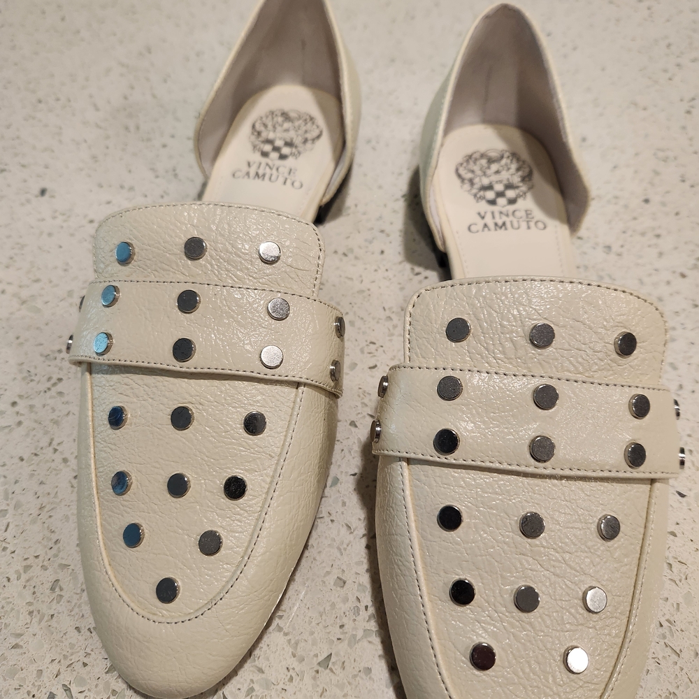 Vince Camuto Cream Loafers with Silver Accents